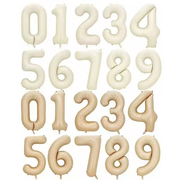 40寸铝箔数字气球五角心形气球奶白焦糖巧克力色氛围感装饰气球