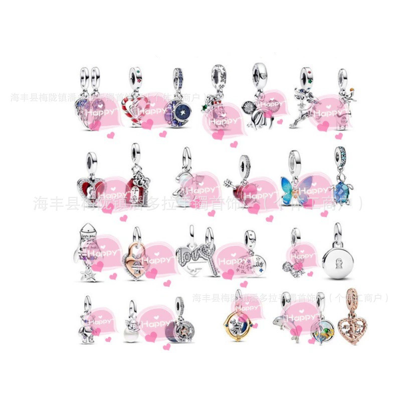 Pandora S925 Sterling Silver Blue Turtle Pendant New Year's Snowman Heart Butterfly Pendant Bracelet DIY Accessories