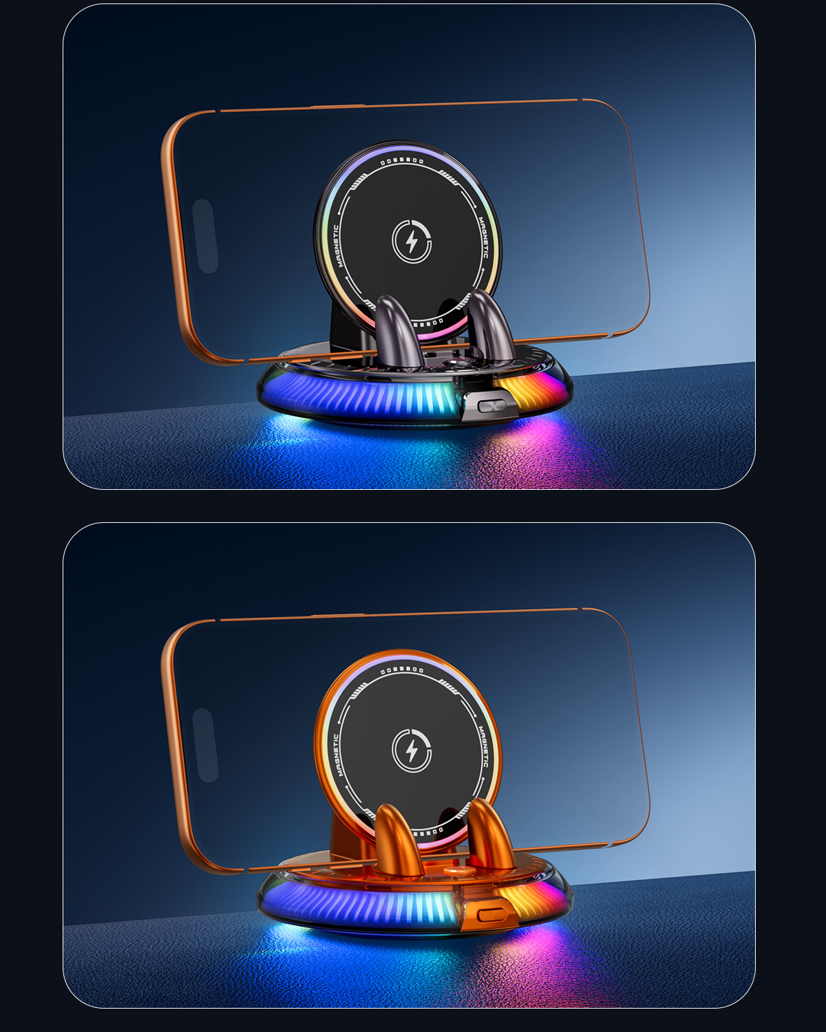 2026 New Model Car Phone Holder with Automatic Clamping, Wireless Charging, and Colorful Lights for Car Navigation