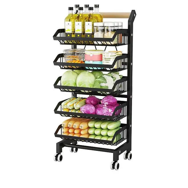 Estante de almacenamiento de cocina desmontable multicapa de carro pequeño tipo fijación de tierra estante de almacenamiento de verduras y frutas de esquinas estrechas