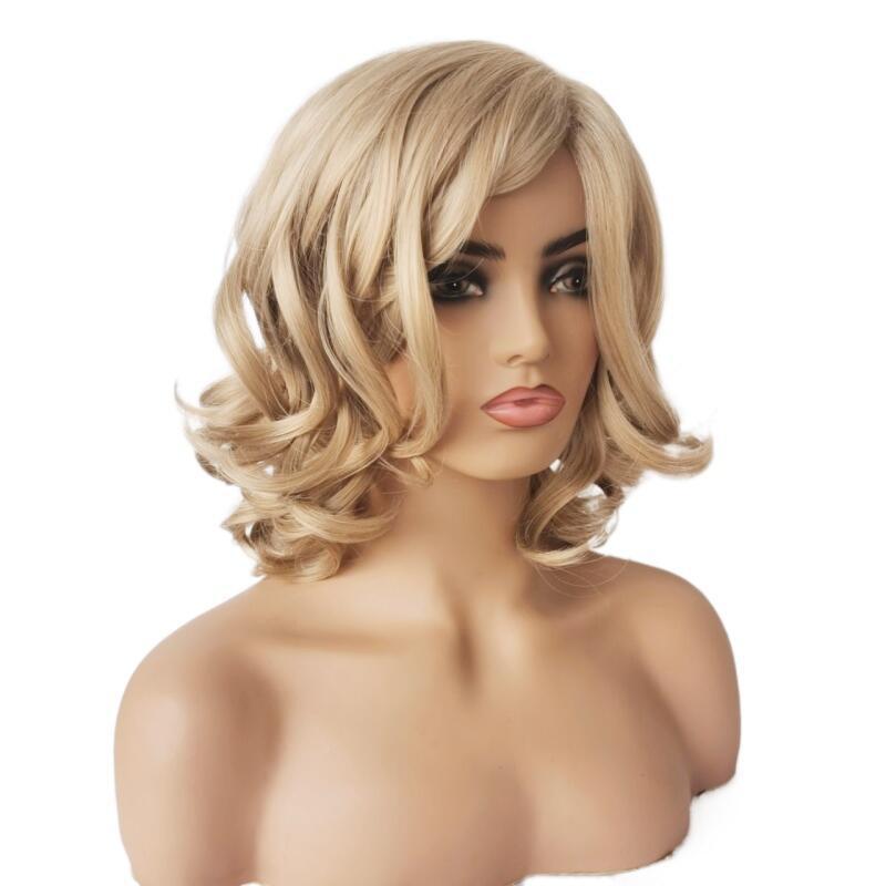 Perruque afro bouclée naturelle pour femmes noires - Cheveux synthétiques résistants à la chaleur avec bonnet intégral - Longueur mi-longue à longue_voghion.com