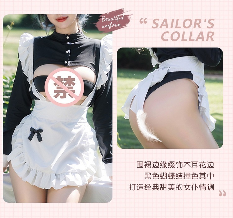 Feimu One-Shoulder Strapless High-Slit Maid Outfit with Apron and Headband — detail image 7