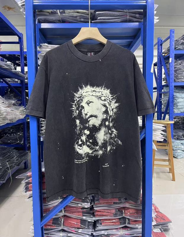 高品質 SAINT MICHAEL ICON ウォッシュ加工 オールド半袖 アメカジ レトロ プリント カップル Tシャツ 男女兼用|undefined