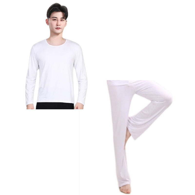 White round neck long sleeve + white straight pants
