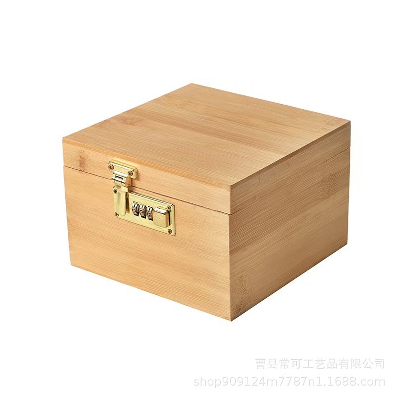 跨境新品木质密码盒翻盖实木密码锁木盒子方形桌面储物盒厂家批发|undefined