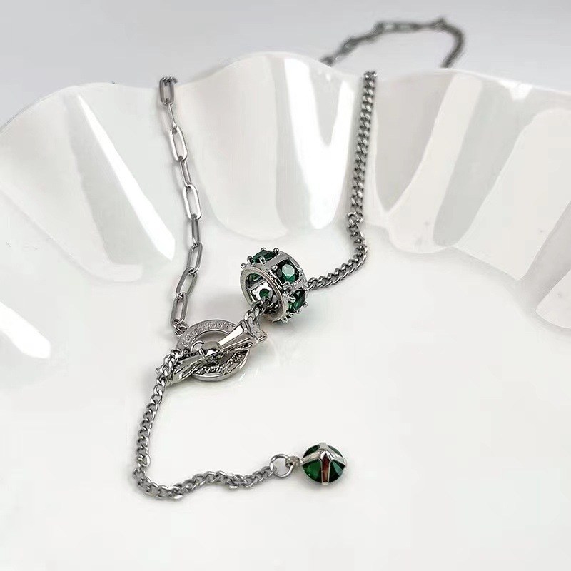 Retro Fashion Geometric Stainless Steel Plating Artificial Rhinestones Necklace