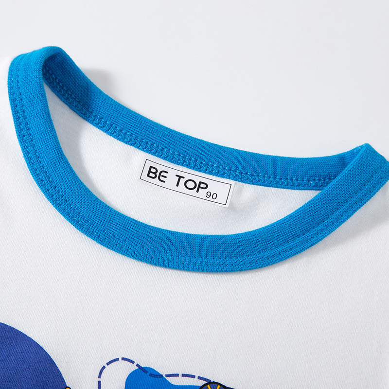 2023 nueva camiseta de manga corta para niños de verano marca de moda bebé algodón cuello redondo coche media manga entrega de una pieza
