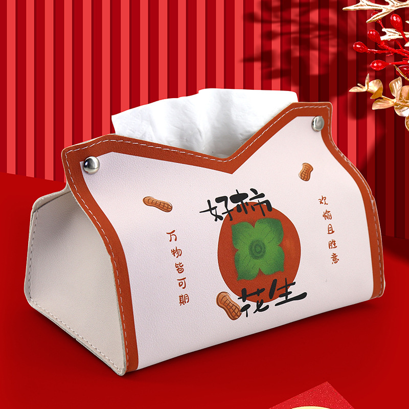 Nueva caja de dibujo de papel de viento de marea nacional, sala de estar para el hogar, almacenamiento de escritorio, caja de dibujo de cuero para automóvil, caja de pañuelos de cuero al por mayor