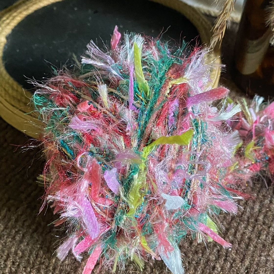 长毛混线柔软钩织帽子包包特色毛线编织手工diy亮丝彩虹多巴胺