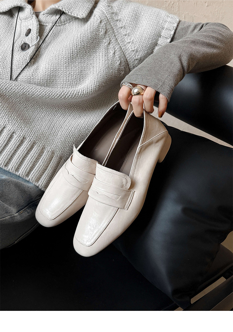 Giày loafer nữ mũi tròn da bò, gót vuông 2.5 cm phong cách Pháp — màu nâu chi tiết 16