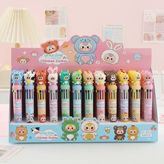 韩版卡通萌宠合集多色笔可爱少女十色笔圆珠笔学生手账笔彩色笔