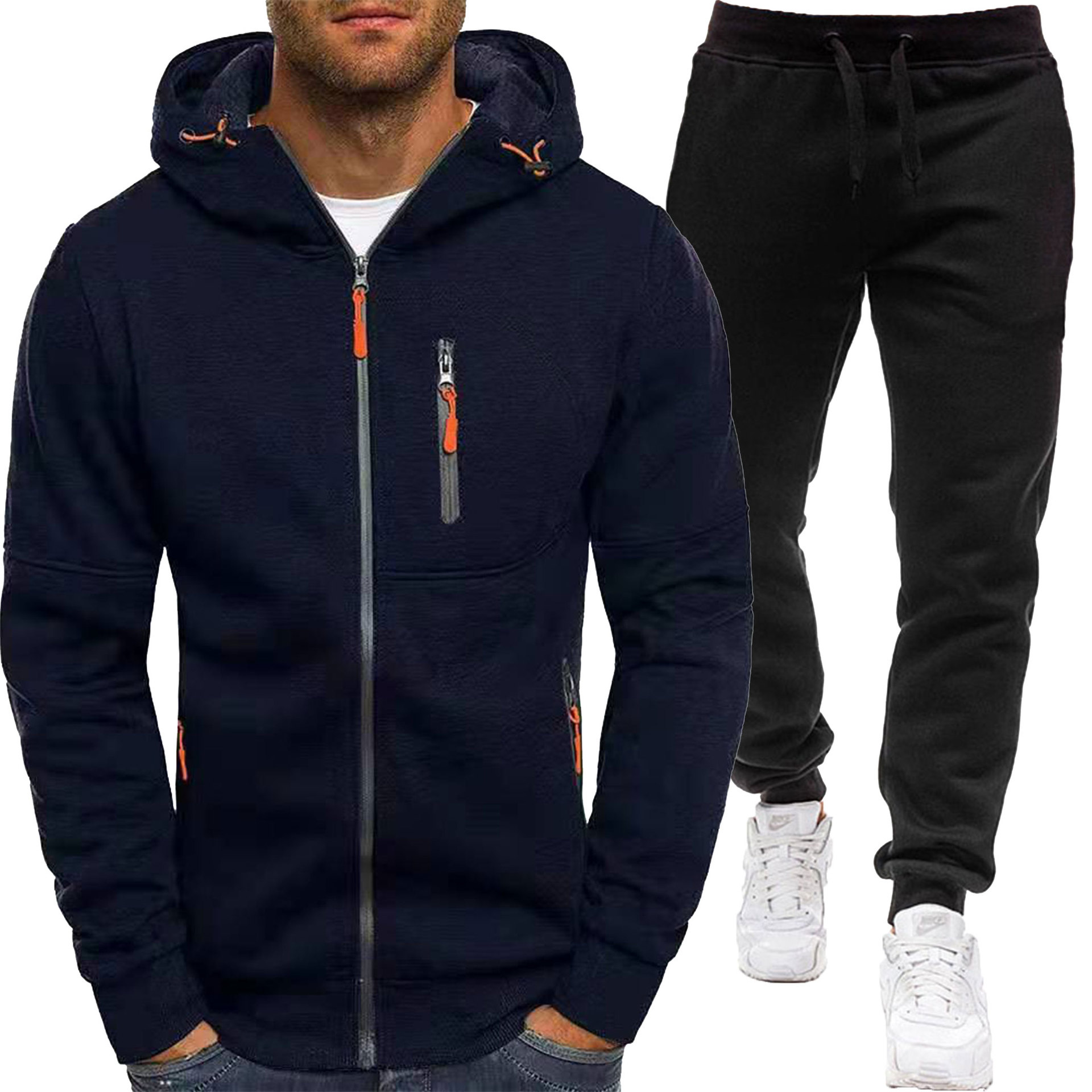 Set de hanorac cu glugă jacquard pentru bărbați, sporturi de toamnă și iarnă, fitness, timp liber, cardigan, jachetă, hanorac casual cu glugă_voghion.com