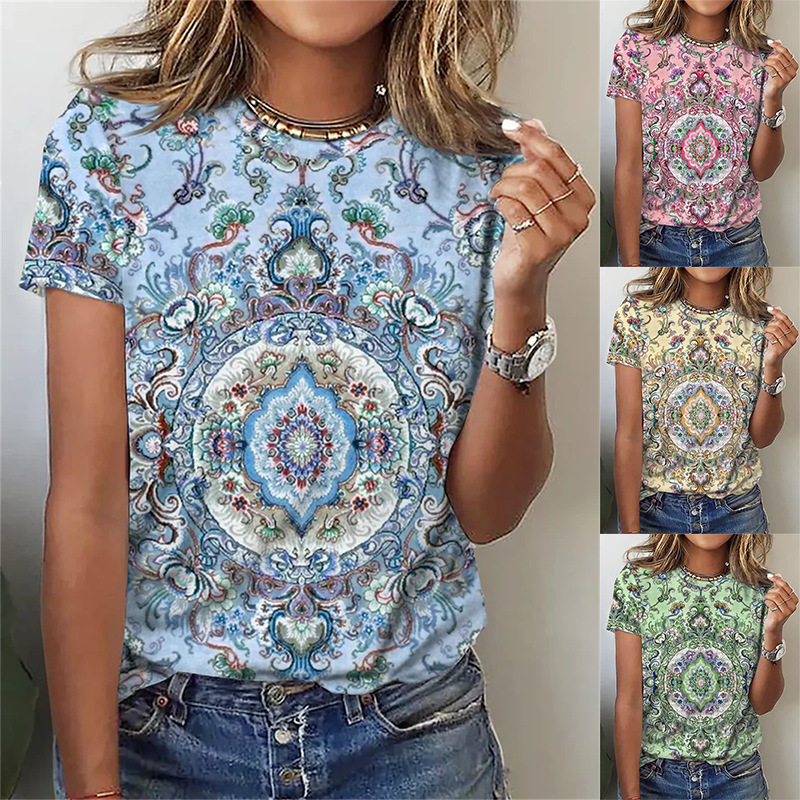 Frau T-shirt Kurzarm T-shirts Drucken Mode Blume display picture 1