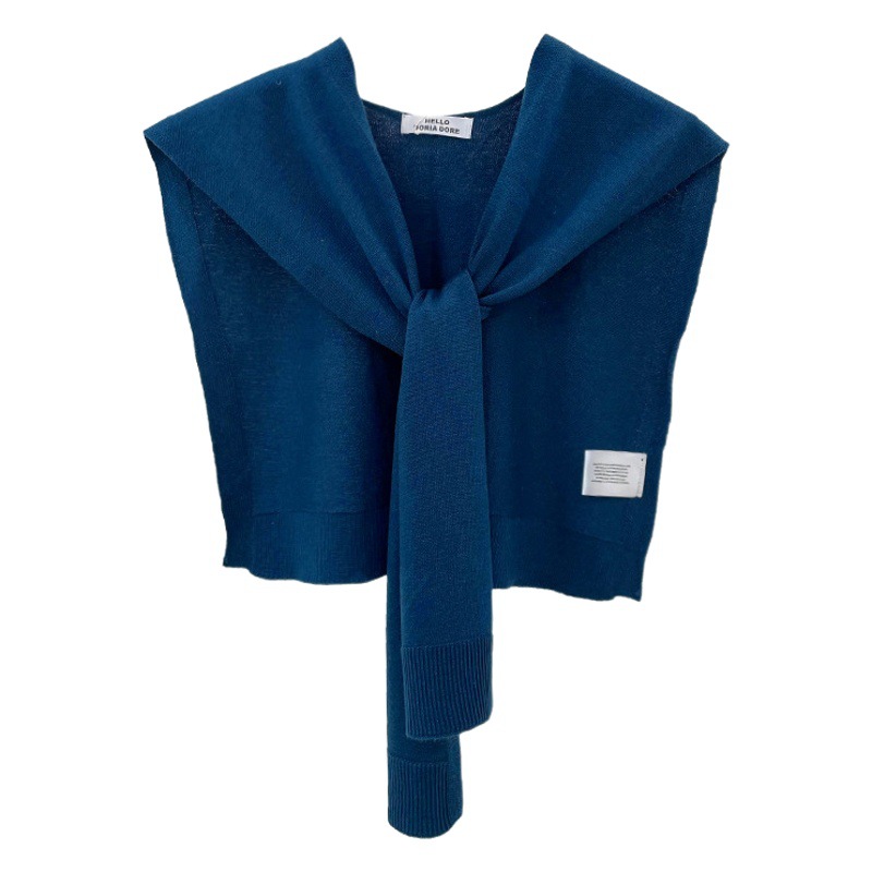 Chal de punto para mujer, versión coreana de primavera y verano, nuevo chal de lana de color sólido de alta gama con cuello falso para habitaciones con aire acondicionado.