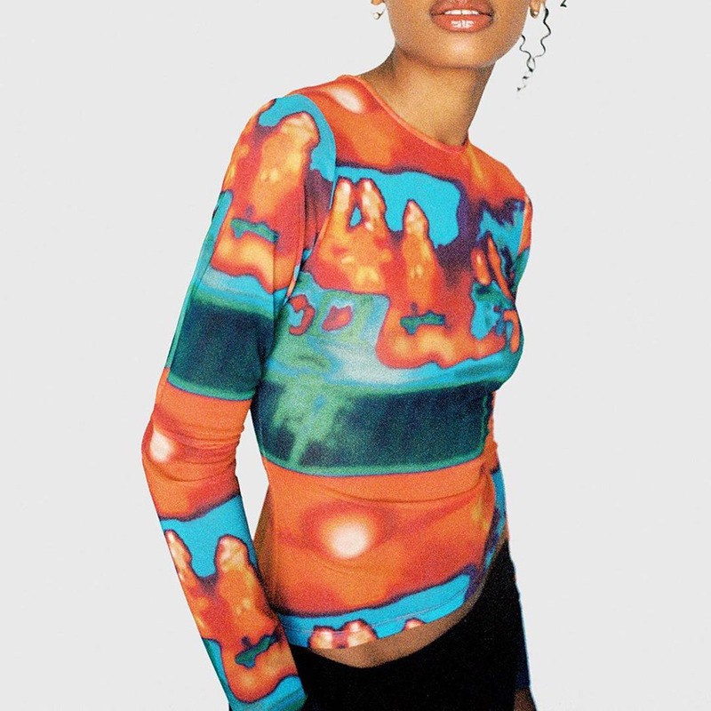 Multicolor Print Long Sleeve T-Shirt NSSWF81087