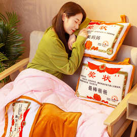 网红奖状抱枕被子两用沙发办公室靠垫靠枕毛毯空调被圣诞礼物实用