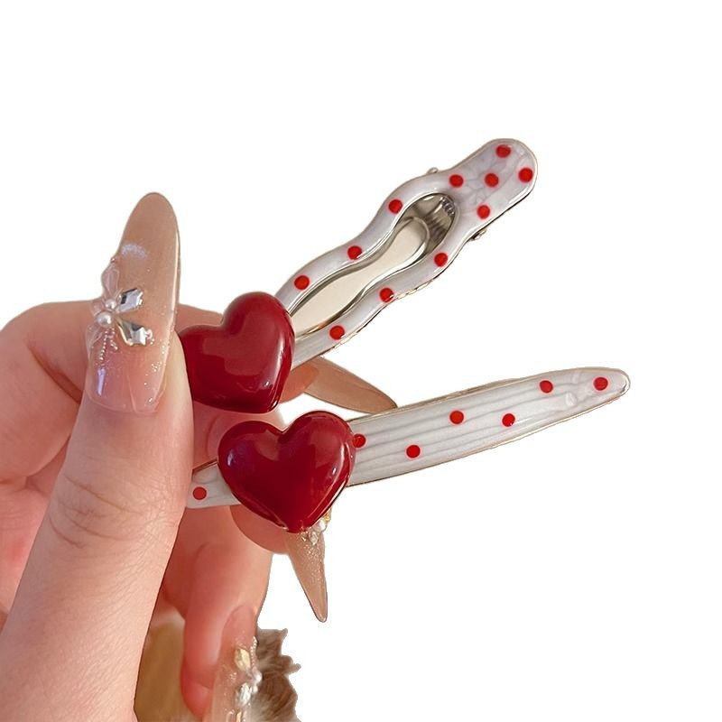 Red Wave Dot Love Metal Hairpin Girly Temperament Bangs Clip Hairpin Side Broken Hair Duckbill Hairpin Hair Accessories 5