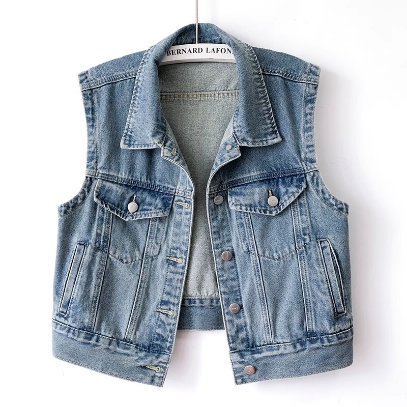 American Retro Washed Denim Vest Women's Short 2025 Spring and Autum Sleeveless Jacket Vest Outer Wear