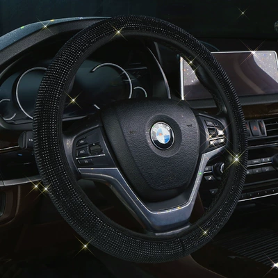 inner ring car steering wheel cover: Steering wheel cover - black-black-diamond-34cm-39cm