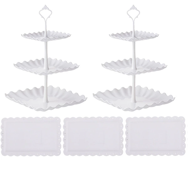 Big wave square 3 -layer white rod white 2 set+lace square plate white 3