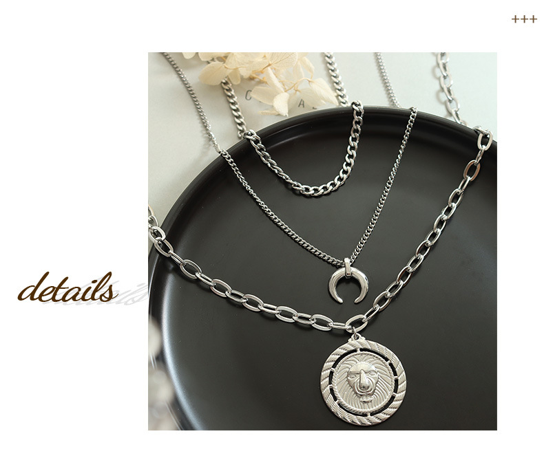 Simple Style Geometric Moon Titanium Steel Plating Layered Necklaces