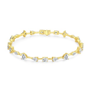18K Gold Row Diamond Bracelet for Women with Different Shapes of Cultivated Diamonds, Round Diamonds, Platinum, Unique and Thin Bracelets