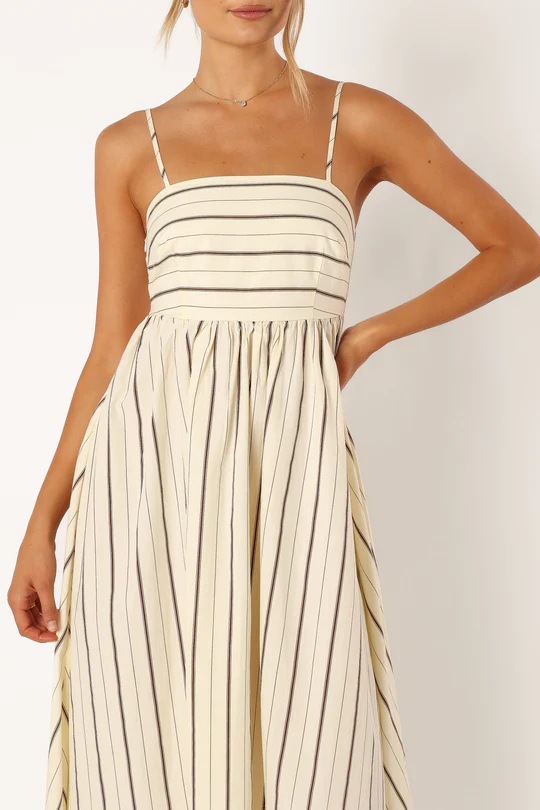 Women's Striped Sling Backless Dress Fresh Style Swing Model Spring Summer_ecoleips.com