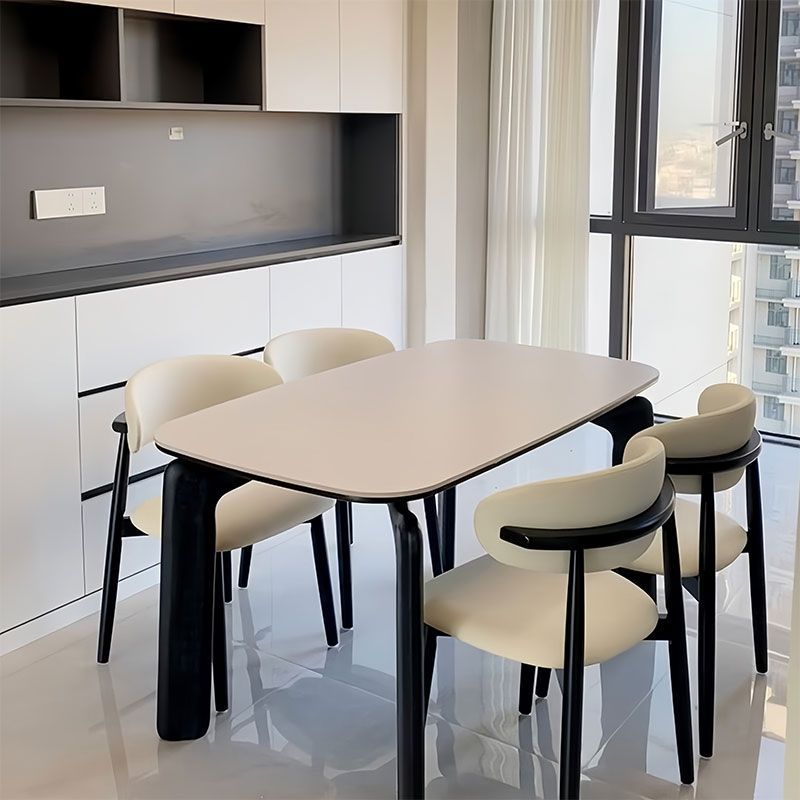 Internet Celebrity Slate Dining Table and Chair Combination Small Apartment Horse Belly Shape Retro Modern Simple Solid Wood Elephant Leg Home Dining Table