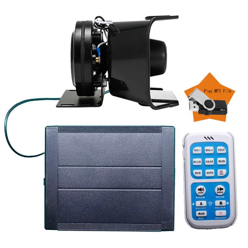 Car-mounted alarm MP3 loudspeaker 12V24V high-pitched remote control siren AS920BH-MP3+ Black Horn speaker