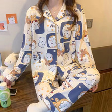 秋冬季长袖加厚睡衣女宽松大码ins韩版卡通少女家居服直播pajamas