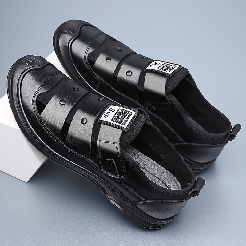 Baotou sandalias para hombres verano transpirables zapatos casuales de moda zapatos de playa al aire libre zapatos agujeros zapatos de cuero suave zapatos de papá