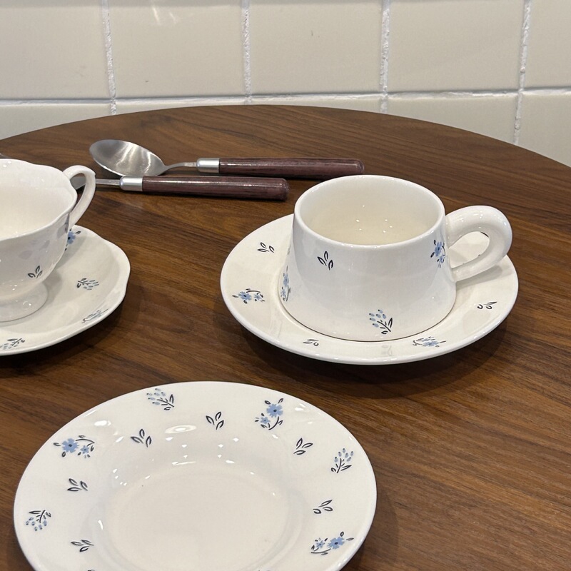 法式陶瓷杯碟蓝色碎花下午茶杯碟套装拿铁杯高级感牛奶杯点心盘|undefined