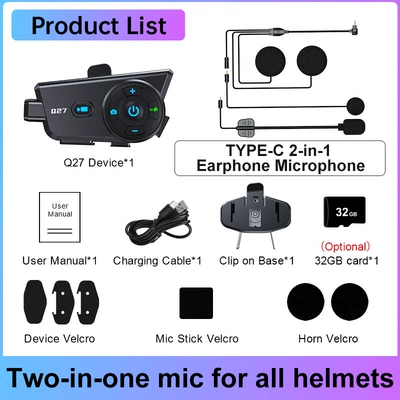 Motorcycle Helmet Headset Bluetooth Headset Intercom Waterproof - q27-two-in-one-mark