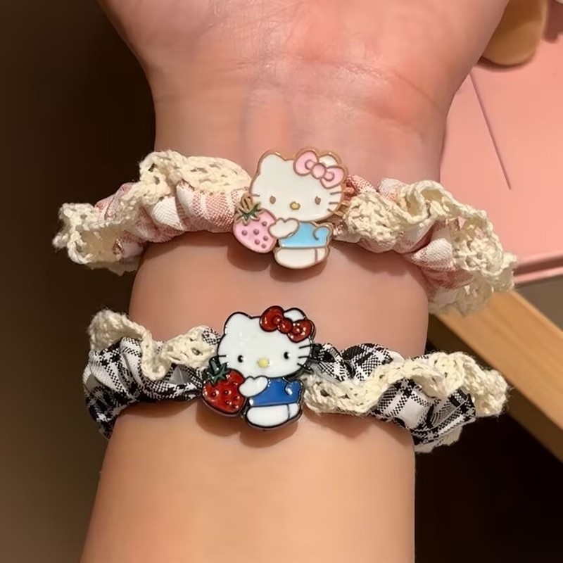 法式风甜美蕾丝花边草莓kt发圈可爱少女马尾高颜值马尾丸子头发饰|undefined