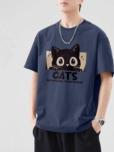 American retro fashion brand heavy cotton round collar short-sleeved T-shirt summer men's wear handsome all-match trend ins