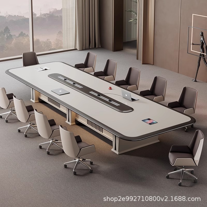 Light Luxury High-End Lacquered Conference Table, Business Office Long Table, Modern High-End Conference Room Table and Chair Set, Rectangular Shape