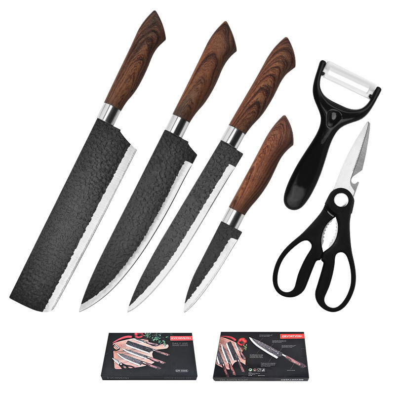 Set de cuchillos de acero inoxidable martillado — juego de 6 piezas con mango ergonómico, acabado forjado, calidad de exportación