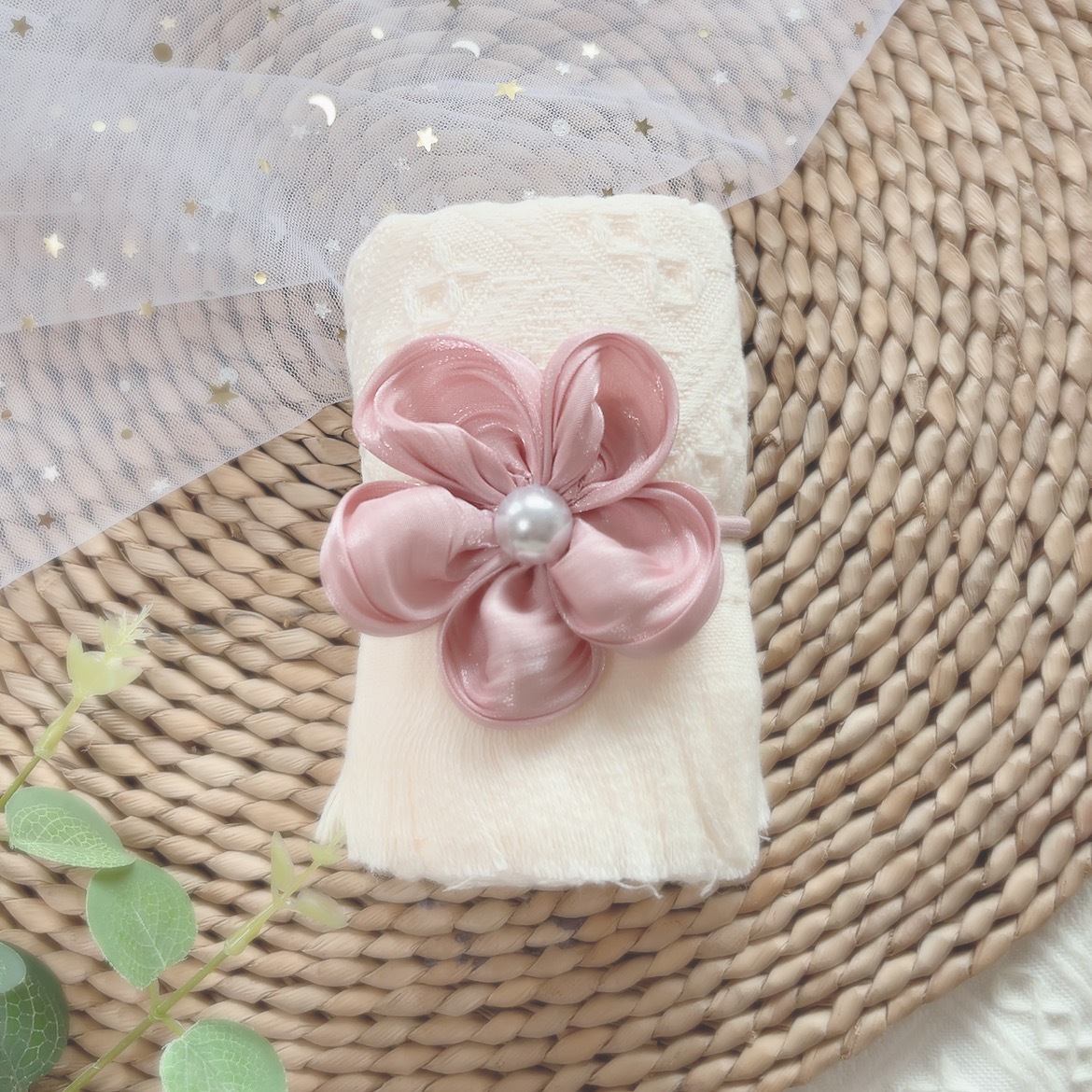 흰색 수건 + 핑크색 헤어 액세서리 [새로운 선물 수건]