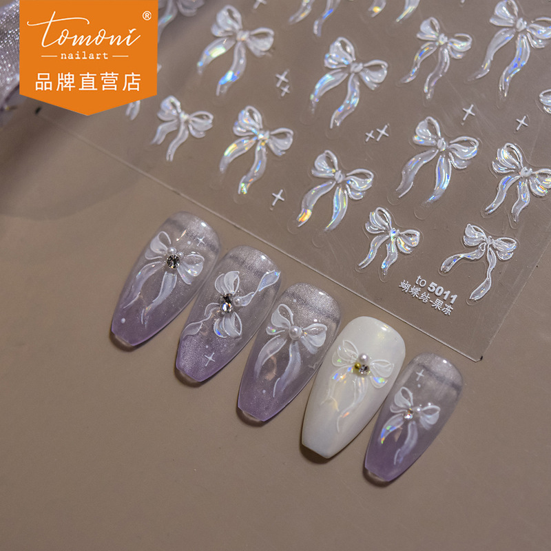 Tomoni Jelly Nail Art Stickers Fairy Style Date Nail Stickers Streamer Colorfulful Bow Nail Art Jewelry Stickers