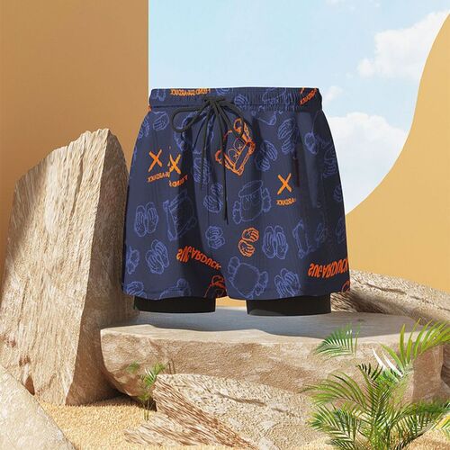 Men's swimsuit professional anti-embarrassment large size loose double-layer swimming trunks sun protection hot spring full body men's swimsuit suit