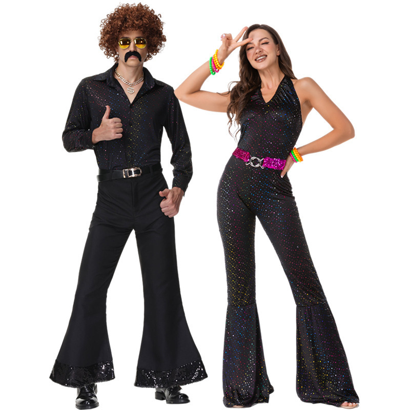 Halloween Costumes for Adults, Retro European and American 70S Disco Sequin Couple Outfits, Bar Stage Performance Costumes Halloween Costumes for Adults, Retro European and American 70S Disco Sequin Couple Outfits, Bar Stage Performance Costumes