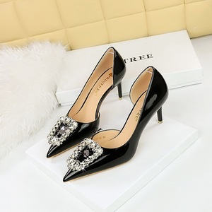 638-AK30 European and American style banquet women's shoes with thin heels, high heels, patent leather, shallow mou