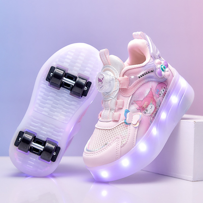 Cute girls' roller shoes, new mesh design with wheels, children's light-up roller skates, four-wheel roller shoes for kids Cute girls' roller shoes, new mesh design with wheels, children's light-up roller skates, four-wheel roller shoes for kids