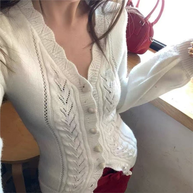 ffcheer 初雪夕暮/织风私语 V领毛衣针织打底衫女上衣修身内搭春|undefined