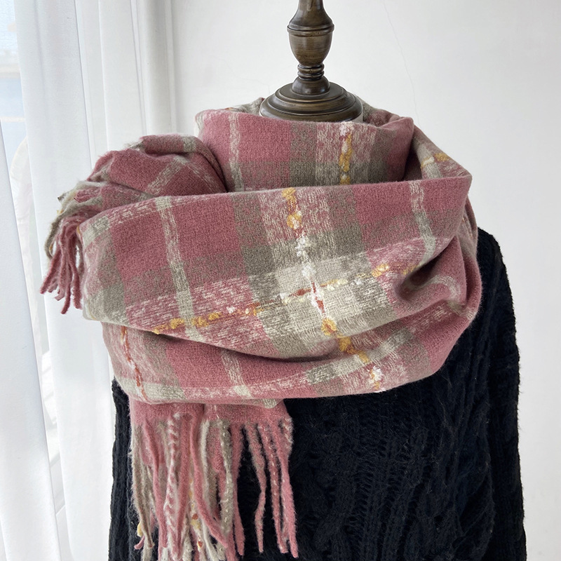 2025 Autumn and Winter Scarf Women's Winter High-Quality Scarf Korean Style Thickened Warm Student Imitation Cashmere Plaid Shawl