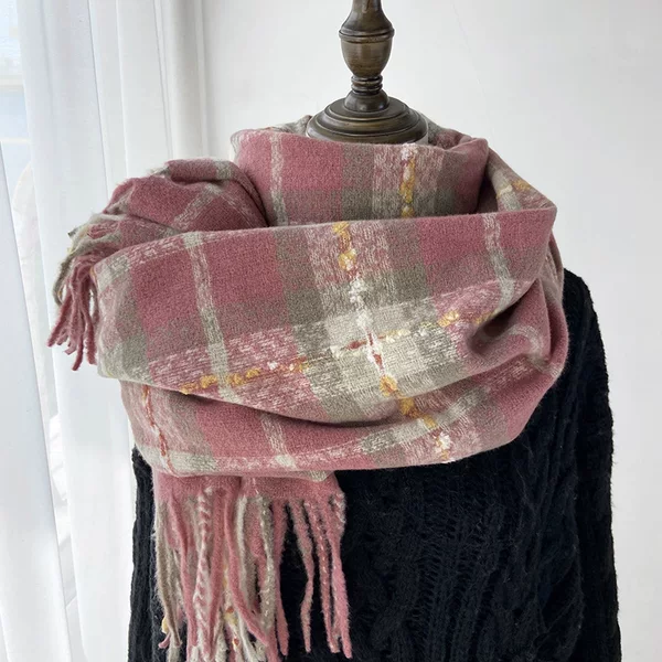 2025 Autumn and Winter Scarf Women's Winter High-Quality Scarf Korean Style Thickened Warm Student Imitation Cashmere Plaid Shawl