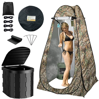 Kempinq və səyahət Anti-Odor Toilet Tent Wholesale - single-14m-window-big-tree-camouflage-with-cover-black-toilet