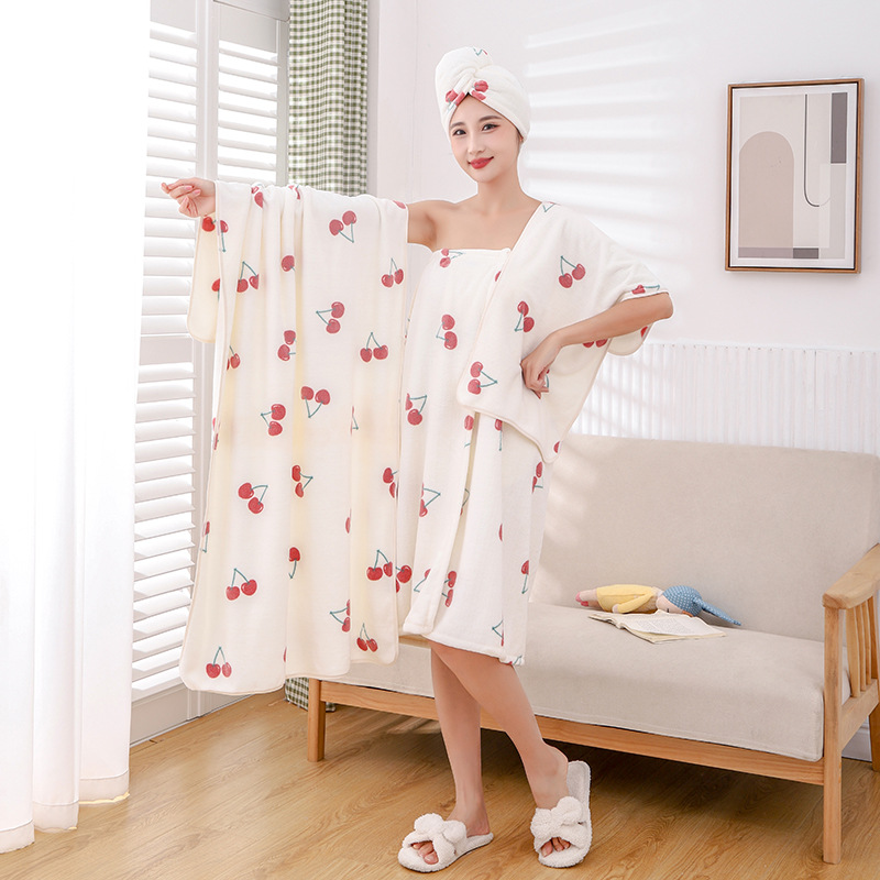 Wholesale Small Cherry Coral Velvet Towel Set Home Daily Adult Bathroom Towel Bath Towel Combo Set Bathroom Robe Robe