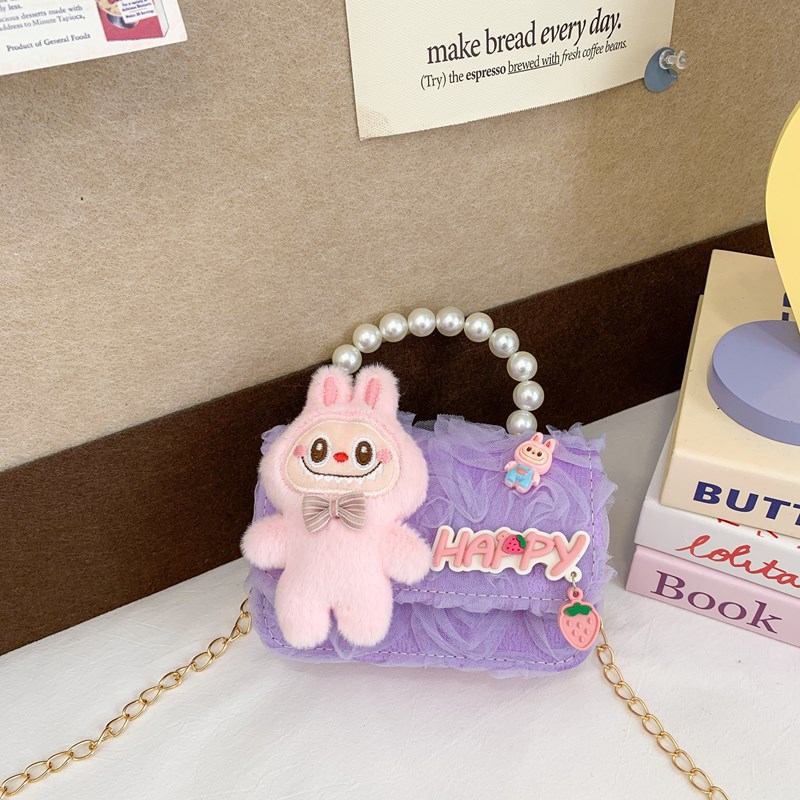 Nuevo bolso para niños, bolso de perla de princesa de dibujos animados, lazo lindo, bandolera para niñas, monedero