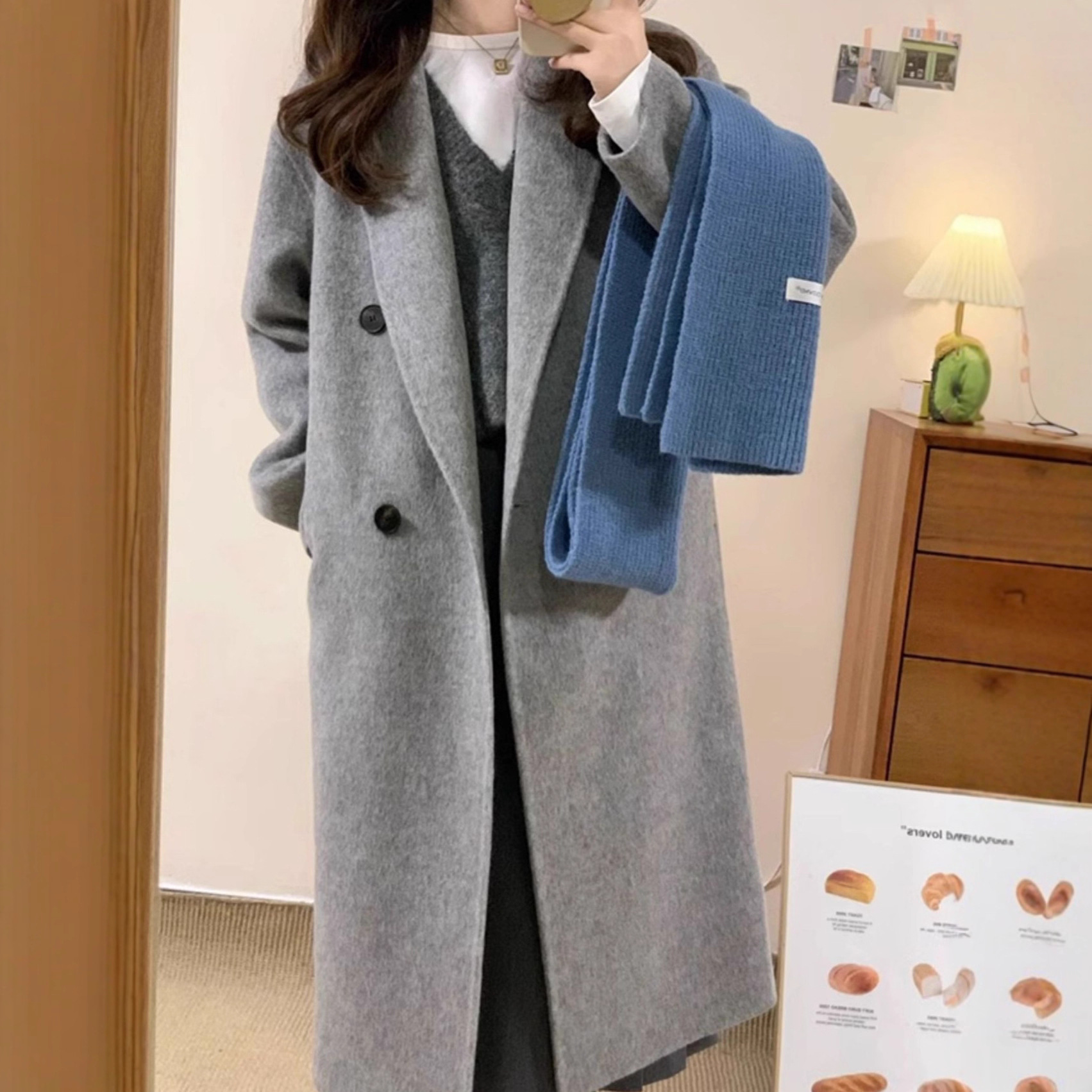 Autumn and Winter New Style Lazy Style Simple Double-Sided Wool Coat for Women Petite High-End Long Korean Style Woolen Coat